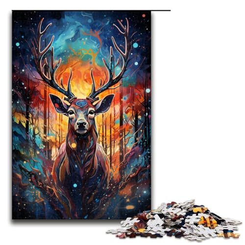 1000 Teile Bunte Psychedelia des Sternenhimmels Hirsch Puzzles für Erwachsene Unmögliches Puzzle Stressabbau für und Teenager ab 14 Jahren 75x50cm von zouxangzz