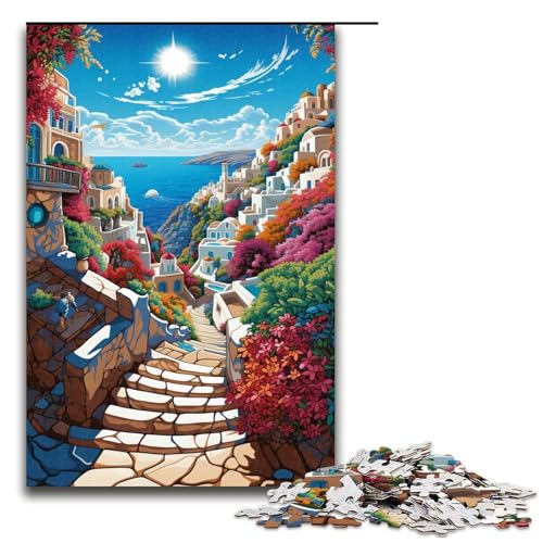1000 Teile Bunte Psychedelia in Mykonos Puzzles für Erwachsene Unmögliches Puzzle zum Stressabbau für Teenager ab 12 Jahren 75x50cm von zouxangzz