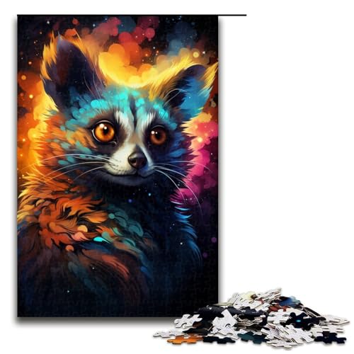 1000 Teile Bunte Psychedelia von Lemuren in Einer Sternennacht Puzzlespiel Puzzle für Erwachsene Geeignet für Paare und Teenager ab 14 Jahren 75x50cm von zouxangzz