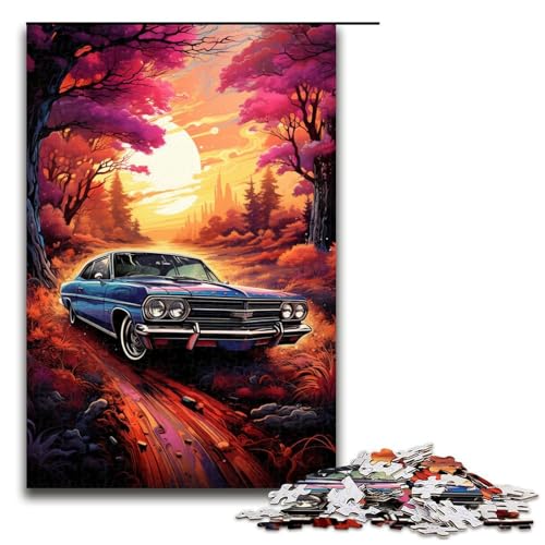 1000 Teile Bunte Psychedelia von rosa klassischen Autos Puzzlespiel Puzzle für Erwachsene Geeignet für Paare und Teenager ab 14 Jahren 75x50cm von zouxangzz