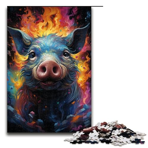 1000 Teile Bunte Psychedelia von süßen bunten Schweinen Puzzle für Erwachsene Spaß für die ganze Familie Familienspiel Stressabbau schwieriges Herausforderungspuzzle 75 x 50 cm von zouxangzz