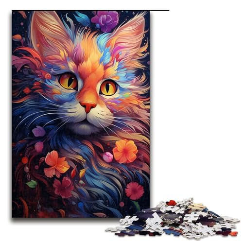 1000 Teile Bunte Psychedelie süßer Katzen Puzzle für Erwachsene Spaß für die ganze Familie Familienspiel Stressabbau schwieriges Herausforderungspuzzle 75 x 50 cm von zouxangzz