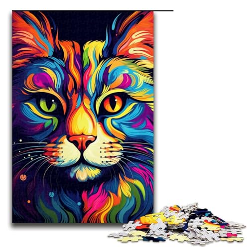 1000 Teile Bunte psychedelische Katzenpuzzles für Erwachsene Unmögliches Puzzle zum Stressabbau für Teenager ab 14 Jahren 75 x 50 cm von zouxangzz