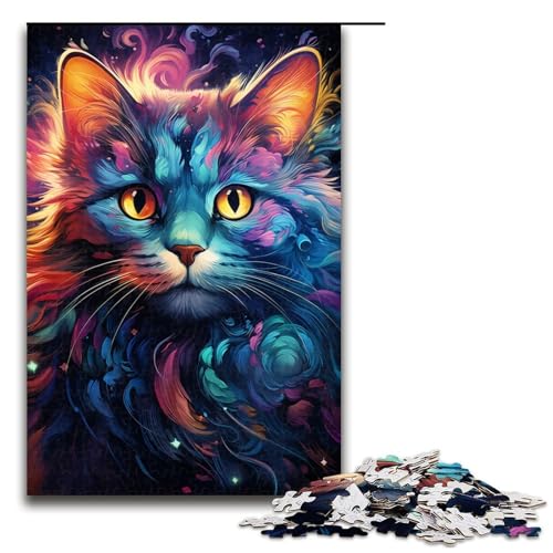 1000 Teile Bunte psychedelische Katzenpuzzles für Erwachsene Unmögliches Puzzle zum Stressabbau für Teenager ab 14 Jahren 75 x 50 cm von zouxangzz