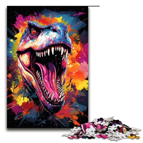 1000 Teile Buntes Psychedelia Dinosaurier Puzzle für Erwachsene Unmögliches Puzzle zum Stressabbau für Teenager ab 12 Jahren 75 x 50 cm von zouxangzz