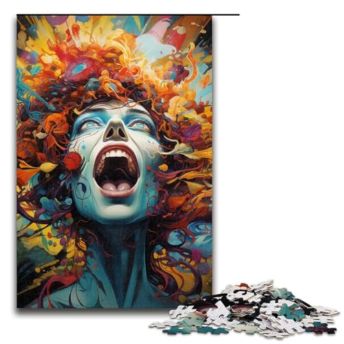 1000 Teile Buntes psychedelisches Blumenfrauen Puzzle für Erwachsene Holzpuzzle Familienspiele 75 x 50 cm von zouxangzz