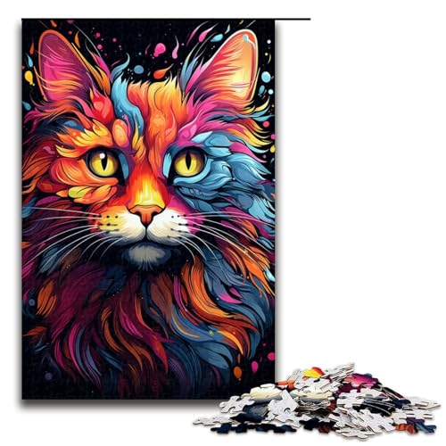 1000 Teile Buntes psychedelisches Katzen Puzzlespiel Puzzle für Erwachsene geeignet für Paare und Teenager ab 14 Jahren 75 x 50 cm von zouxangzz