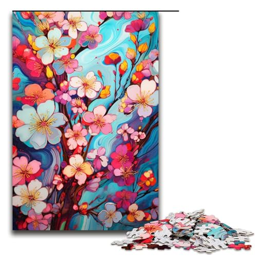 1000 Teile Buntes psychedelisches Kirschblüten Puzzlespiel Puzzle für Erwachsene geeignet für Paare und Teenager ab 14 Jahren 75 x 50 cm von zouxangzz