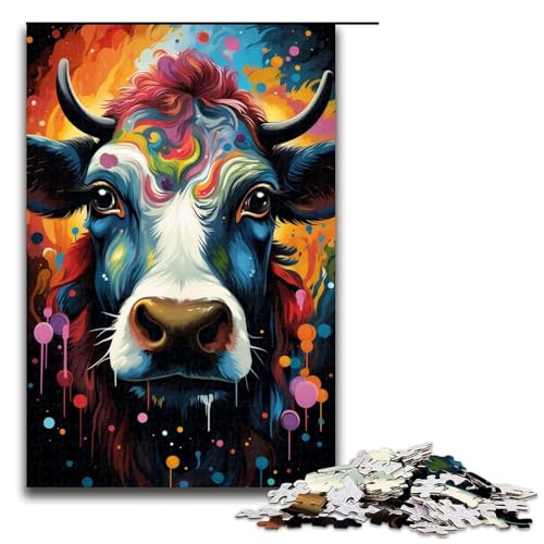 1000 Teile Buntes psychedelisches Kuh Puzzle für Erwachsene Holzpuzzle Familienspiele 75 x 50 cm von zouxangzz