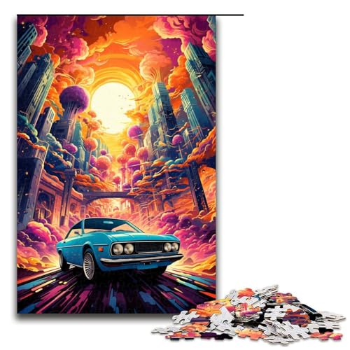 1000 Teile Buntes psychedelisches Stadtbild Futuristische Autos Puzzlespiel Puzzle für Erwachsene Geeignet für Paare und Teenager ab 14 Jahren 75x50cm von zouxangzz