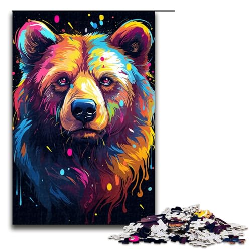 1000 Teile Buntes psychedelisches Tierbär Puzzle für Erwachsene Holzpuzzle Familienspiele 75 x 50 cm von zouxangzz