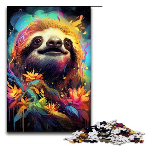 1000 Teile Buntes psychedelisches Tierfaultier Puzzlespiel Puzzle für Erwachsene geeignet für Paare und Teenager ab 14 Jahren 75 x 50 cm von zouxangzz