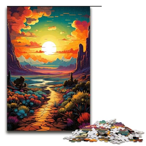1000 Teile Buntes psychedelisches Wüstensonnenuntergang Puzzlespiel Puzzle für Erwachsene geeignet für Paare und Teenager ab 14 Jahren 75 x 50 cm von zouxangzz