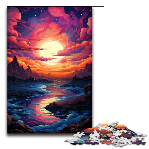 1000 Teile Puzzlespiel Bunte Fantasie Sonnenuntergangslandschaft für Erwachsene geeignet für Paare und Teenager ab 12 Jahren 75 x 50 cm von zouxangzz