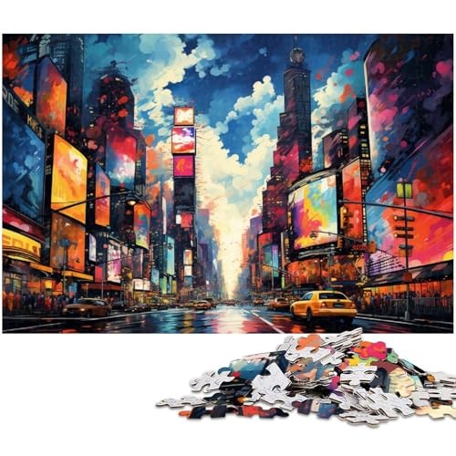 1000 teiliges Puzzle „Bunte Psychedelia am Times Square Puzzle für Erwachsene Holzpuzzle anspruchsvolles Spiel 1000 Teile (75 x 50 cm) von zouxangzz