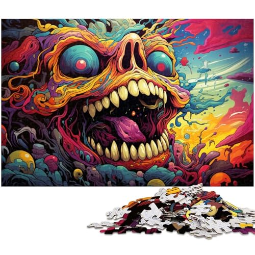 1000 teiliges Puzzle „Bunte Psychedelie Psychedelischer Monster für Erwachsene Holzpuzzle tolle Geschenke zu Weihnachten 1000 Teile (75 x 50 cm) von zouxangzz