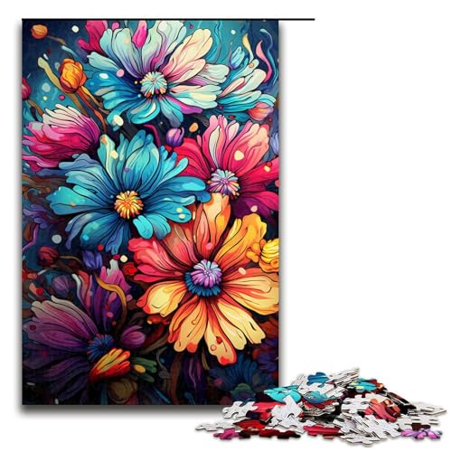 1000 teiliges Puzzle „Bunte Psychedelie der kleinen Gänseblümchen für Kinder Holzpuzzle Heimkunstdekor 75 x 50 cm von zouxangzz