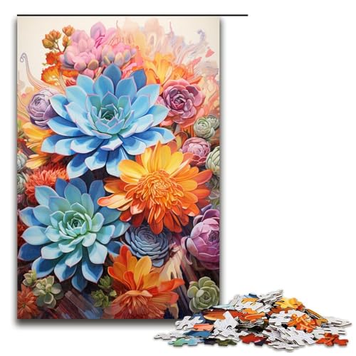 1000 teiliges Puzzle „Bunte Psychedelie hübscher Blumen für Erwachsene Holzpuzzle anspruchsvolles Spiel 75 x 50 cm von zouxangzz
