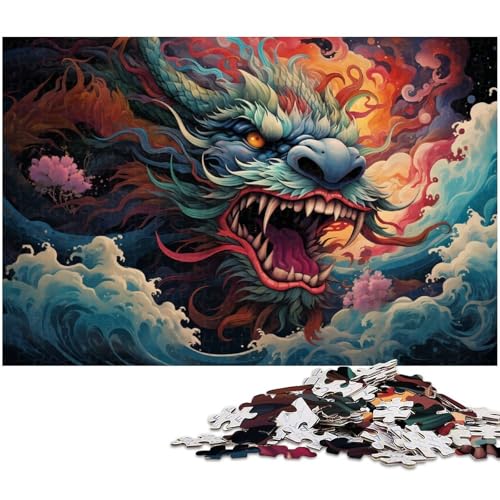 1000 teiliges Puzzle „Chinesischer Drache galoppiert im Meer Puzzle für Erwachsene Holzpuzzle anspruchsvolles Spiel 1000 Teile (75 x 50 cm) von zouxangzz