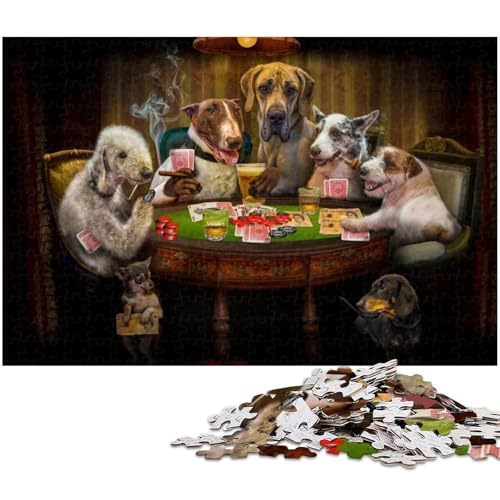 1000 teiliges Puzzle „Hunde Spielen Poker Puzzle für Erwachsene Holzpuzzle anspruchsvolles Spiel (Größe 75 x 50 cm) von zouxangzz