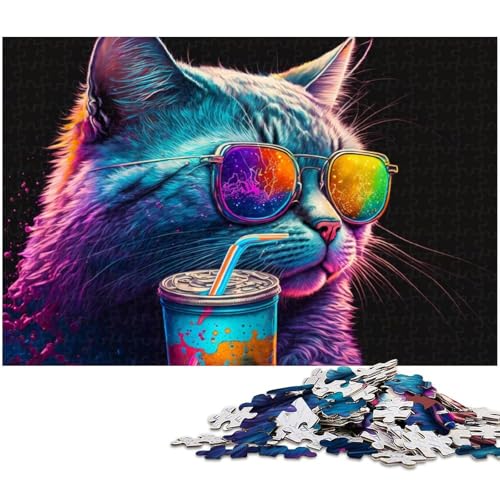 1000 teiliges Puzzle „Katze mit Brille Papierpuzzle Lernspiele Heimdekoration (Größe 38 x 26 cm) von zouxangzz