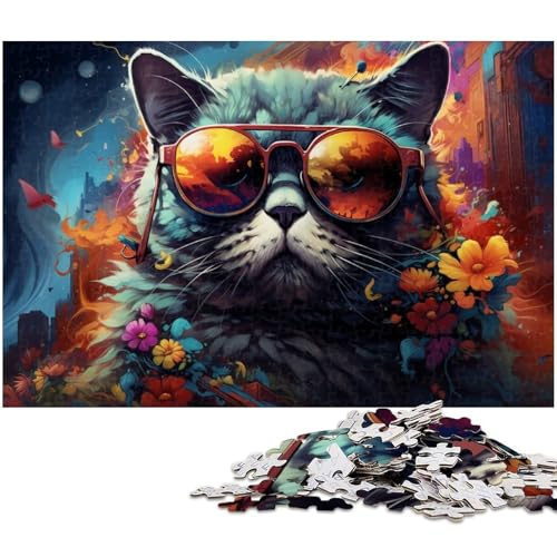 1000 teiliges Puzzle „Katze mit Sonnenbrille Holzpuzzle Lernspiele Heimdekoration 1000 Teile (75 x 50 cm) von zouxangzz