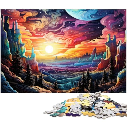 1000 teiliges Puzzle „Psychedelischer Grand Canyon bei Nacht Puzzle für Erwachsene Holzpuzzle anspruchsvolles Spiel (Größe 75 x 50 cm) von zouxangzz