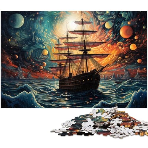 1000 teiliges Puzzle „Psychedelisches Schiffsrennen bei Nacht Papierpuzzle Lernspiele Heimdekoration (Größe 38 x 26 cm) von zouxangzz