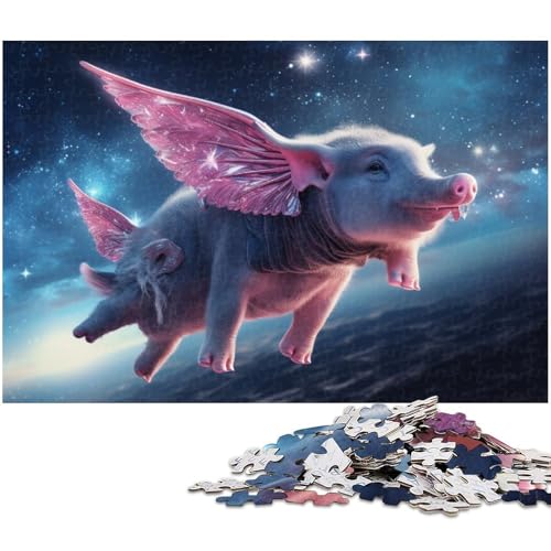 1000 teiliges Puzzle „Sternenhimmel rosa Schwein Puzzle für Erwachsene und Kinder Holzpuzzle tolles Geschenk für Erwachsene (Größe 75 x 50 cm) von zouxangzz