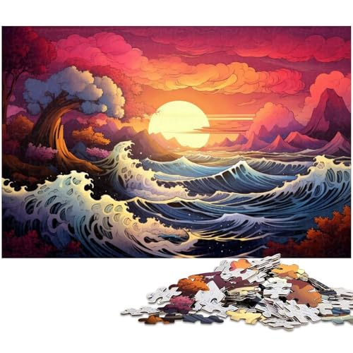1000 teiliges Puzzle „Strand unter Sonnenuntergang Holzpuzzle Lernspiele Heimdekoration 1000 Teile (75 x 50 cm) von zouxangzz