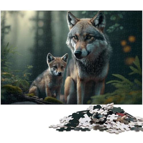 1000 teiliges Puzzle „Wolf mit Jungtier Holzpuzzle Lernspiele Heimdekoration (Größe 75 x 50 cm) von zouxangzz