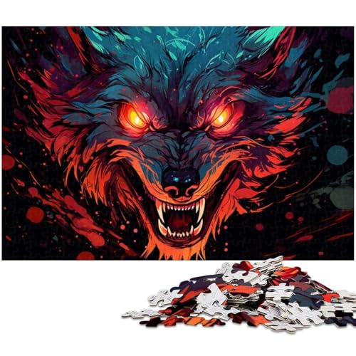 1000 teiliges Puzzle „Wütender Wolf auf dunklem Planeten Puzzle für Erwachsene Holzpuzzle Familiendekoration 1000 Teile (75 x 50 cm) von zouxangzz