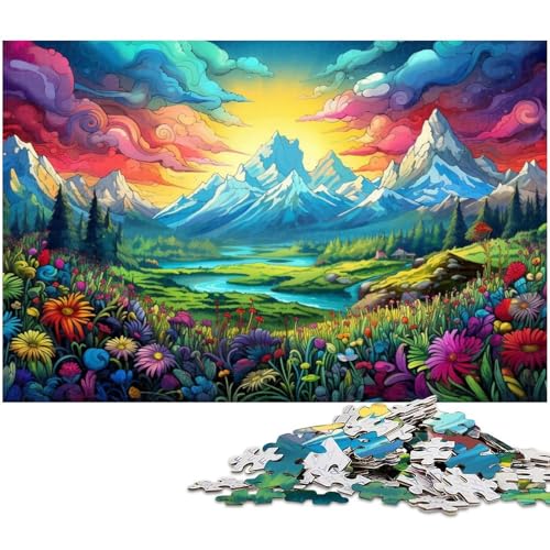 1000 teiliges Puzzle Bunte Blumen und Berge Puzzle für Erwachsene Papierpuzzle anspruchsvolles Spiel 1000 Teile (38 x 26 cm) von zouxangzz