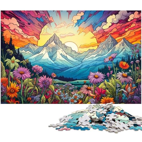 1000 teiliges Puzzle Bunte Blumen und Berge Puzzle für Kinder Holzpuzzle Lernspiele für Erwachsene 1000 Teile (75 x 50 cm) von zouxangzz