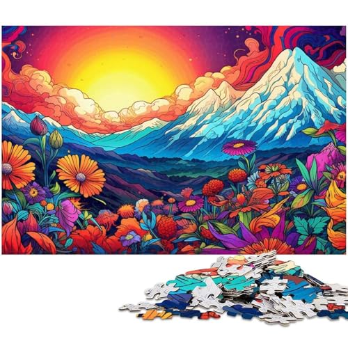 1000 teiliges Puzzle Bunte Blumen und Berge Puzzle für Kinder Papierpuzzle Lernspiele für Erwachsene 1000 Teile (38 x 26 cm) von zouxangzz