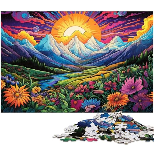 1000 teiliges Puzzle Bunte Blumen und Berge Puzzles für Erwachsene und Kinder Papierpuzzle tolles Geschenk für Erwachsene 1000 PCS (38 x 26 cm) von zouxangzz