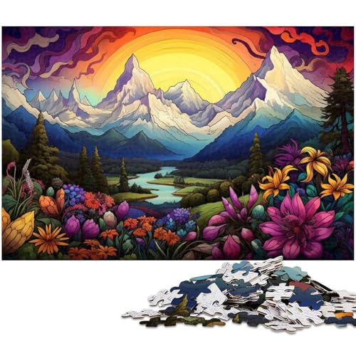 1000 teiliges Puzzle Bunte Blumen und Berge Puzzles für Erwachsene und Kinder Papierpuzzle tolles Geschenk für Erwachsene 1000 PCS (38 x 26 cm) von zouxangzz