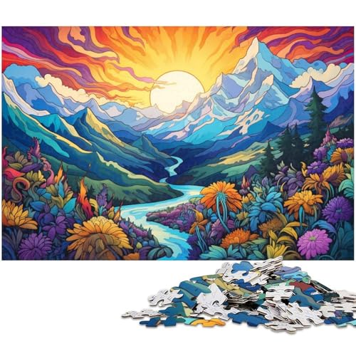 1000 teiliges Puzzle Bunte Blumen und Berge für Erwachsene Holzpuzzle tolle Geschenke zu Weihnachten 1000 Teile (75 x 50 cm) von zouxangzz