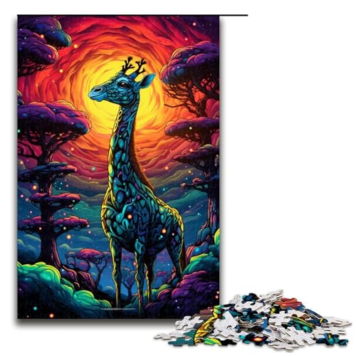 1000 teiliges Puzzle Bunte Giraffe für Erwachsene und Kinder Holzpuzzle pädagogisches Spielzeug zum Stressabbau 75 x 50 cm von zouxangzz