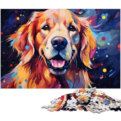 1000 teiliges Puzzle Bunte Psychedelie der Golden Retriever“ Puzzle für Erwachsene Holzpuzzle anspruchsvolles Spiel 1000 Teile (75 x 50 cm) von zouxangzz