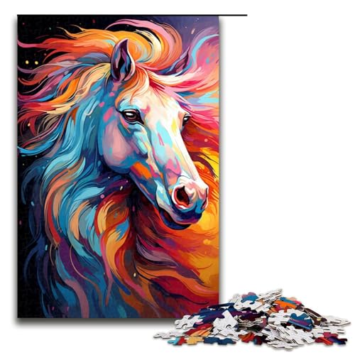 1000 teiliges Puzzle Bunte Psychedelie süßer Ponys für Erwachsene Holzpuzzle anspruchsvolles Spiel 75 x 50 cm von zouxangzz