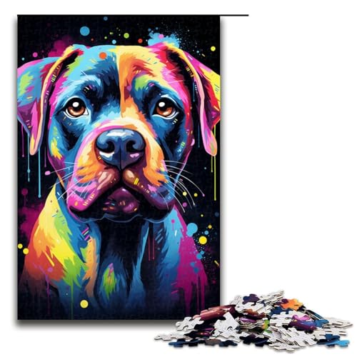 1000 teiliges Puzzle Bunte Psychedelie süßer Welpen für Erwachsene Holzpuzzle anspruchsvolles Spiel 75 x 50 cm von zouxangzz