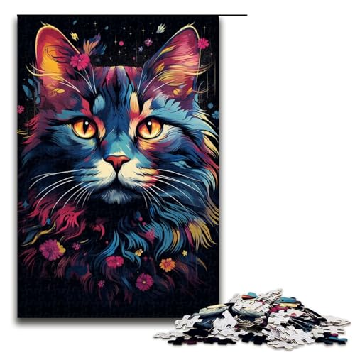1000 teiliges Puzzle Bunte exotische Blumenkatze Puzzle für Erwachsene Holzpuzzle anspruchsvolles Spiel 75 x 50 cm von zouxangzz