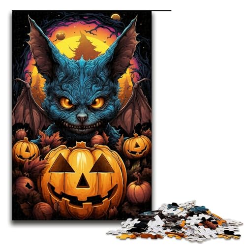 1000 teiliges Puzzle Bunte psychedelische Fledermäuse und Kürbisse Puzzle für Erwachsene Holzpuzzle Familienspiel 75 x 50 cm von zouxangzz