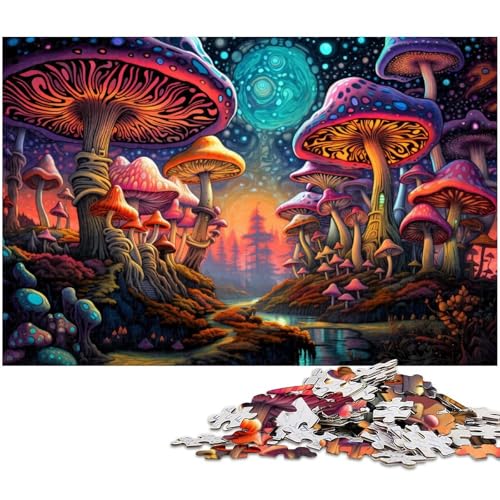1000 teiliges Puzzle Bunte psychedelische Pilze Holzpuzzle Lernspiele Heimdekoration 1000 Teile (75 x 50 cm) von zouxangzz