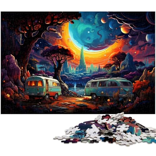 1000 teiliges Puzzle Bus unter farbenfroher Nachtansicht Puzzle für Kinder Holzpuzzle Lernspiele für Erwachsene 1000 Teile (75 x 50 cm) von zouxangzz