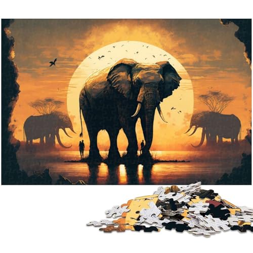 1000 teiliges Puzzle Elefanten Puzzle für Erwachsene Holzpuzzle anspruchsvolles Spiel (Größe 75 x 50 cm) von zouxangzz