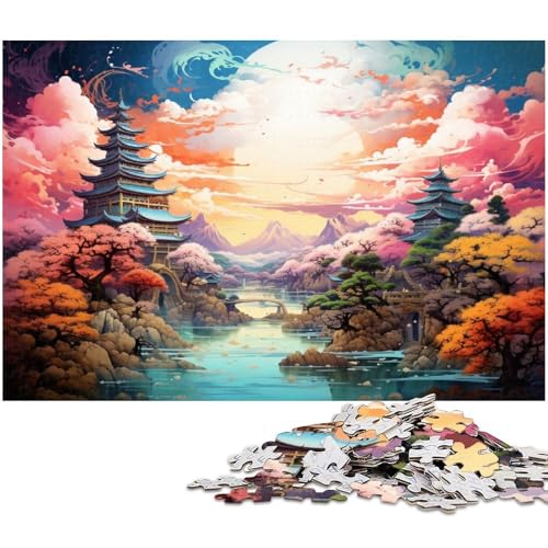 1000 teiliges Puzzle Fantasie Bunte japanische Landschaft Puzzle für Erwachsene Holzpuzzle anspruchsvolles Spiel 1000 Teile (75 x 50 cm) von zouxangzz