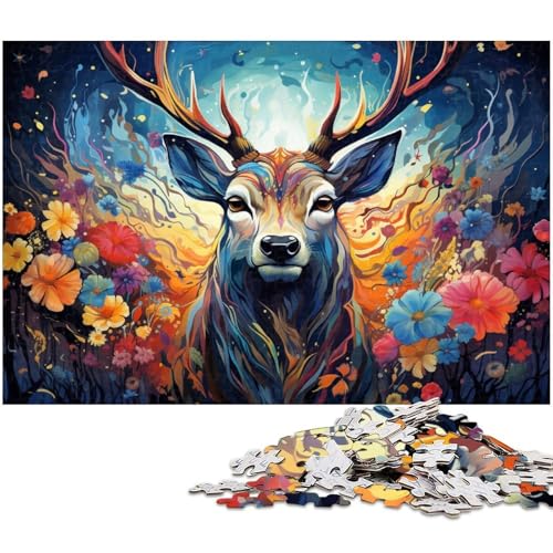 1000 teiliges Puzzle Fantasie Regenbogenhirsch Puzzle für Erwachsene Holzpuzzle Familiendekoration 1000 Teile (75 x 50 cm) von zouxangzz