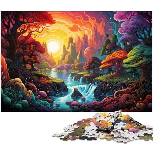 1000 teiliges Puzzle Fantasie Sonnenuntergangslandschaft Holzpuzzle Lernspiele Heimdekoration 1000 Teile (75 x 50 cm) von zouxangzz